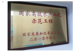 2010年获国家发展和改革委员会颁发的“国家高技术产业化示范工程”